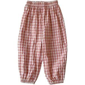 Girls Harem Pants With Elastic Waist Toddler Baggy Pant 6-7T Pink Plaid Loose